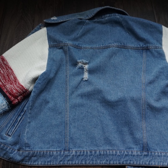 Denim jacket ( Jean jacket ) Avec Les Filles with knit sleeves. - Picture 2 of 4